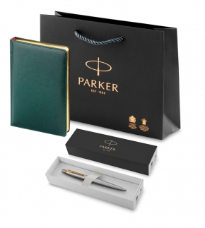 Монополия | Подарочный набор Parker: темно-зеленый ежедневник с золотыми страницами и шариковая ручка Jotter Essential, стержень синего цвета 195331_2805182