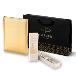 Монополия | Подарочный набор: Шариковая ручка Parker Jotter Russia Steel GT и Ежедневник недатированный золотистый золотой срез 
