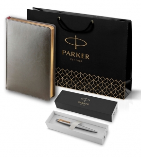 Монополия | Подарочный набор: Ежедневник серый и Шариковая ручка Parker Jotter Essential, St. Steel GT  PR50B-GRY33Set