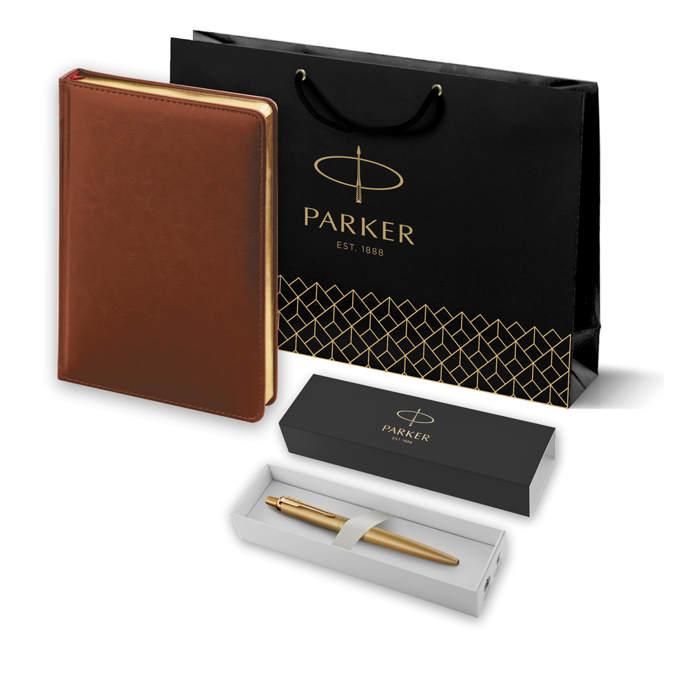 Подарочный набор: Шариковая ручка Jotter XL SE20 Monochrome в подарочной упаковке, цвет: Gold, стержень Mblue и Ежедневник 2123128_032754 | PARKER 
