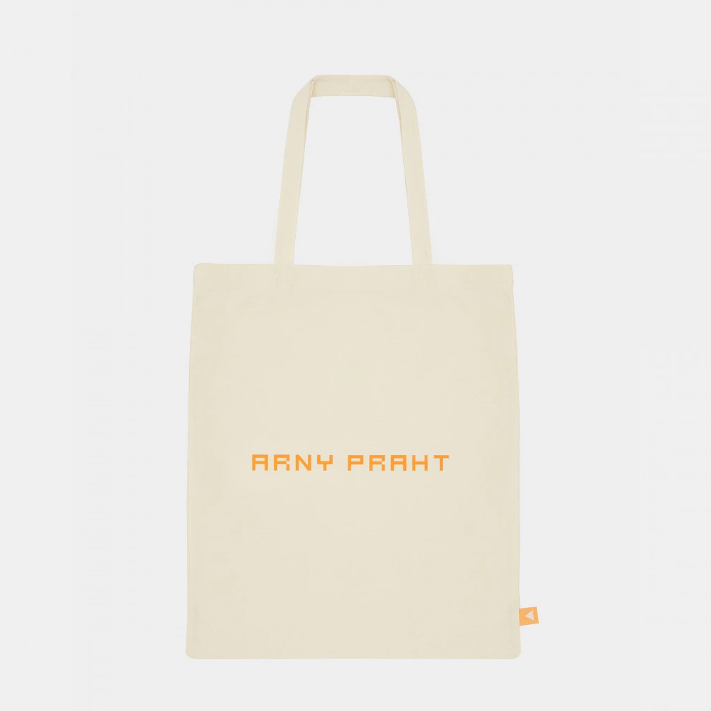 Бежевая  текстильная сумка-шоппер  Omi   Нюд c оранжевым Логотипом | ARNY PRAHT 