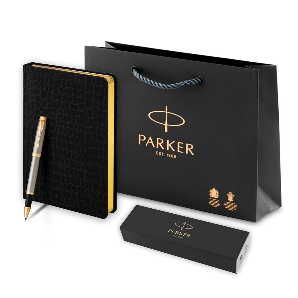 Подарочный набор: Ручка роллер Parker IM Metal Core Brushed Metal GT и Ежедневник недатированный А5 чёрный 193349_41663 | PARKER 