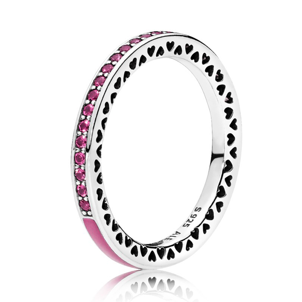 Кольцо «Розовое лучезарное сердце Pandora» 16 размер | PANDORA 