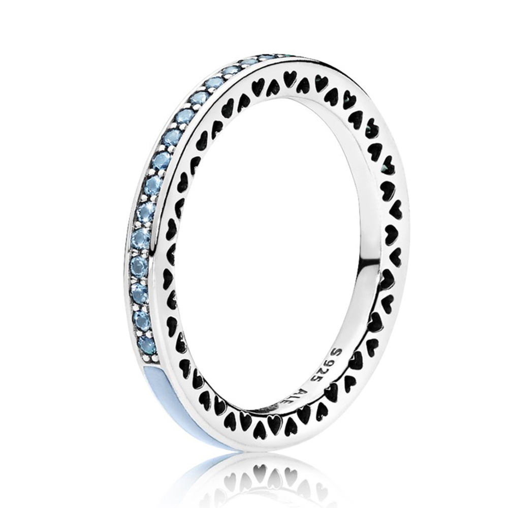Кольцо «Голубое лучезарное сердце Pandora» Размер 18,5 | PANDORA