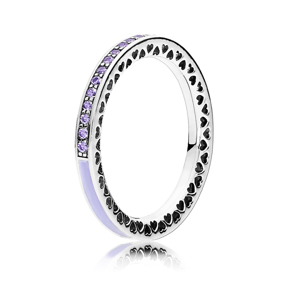 Кольцо «Фиолетовое лучезарное сердце Пандоры» 18 размер | PANDORA 