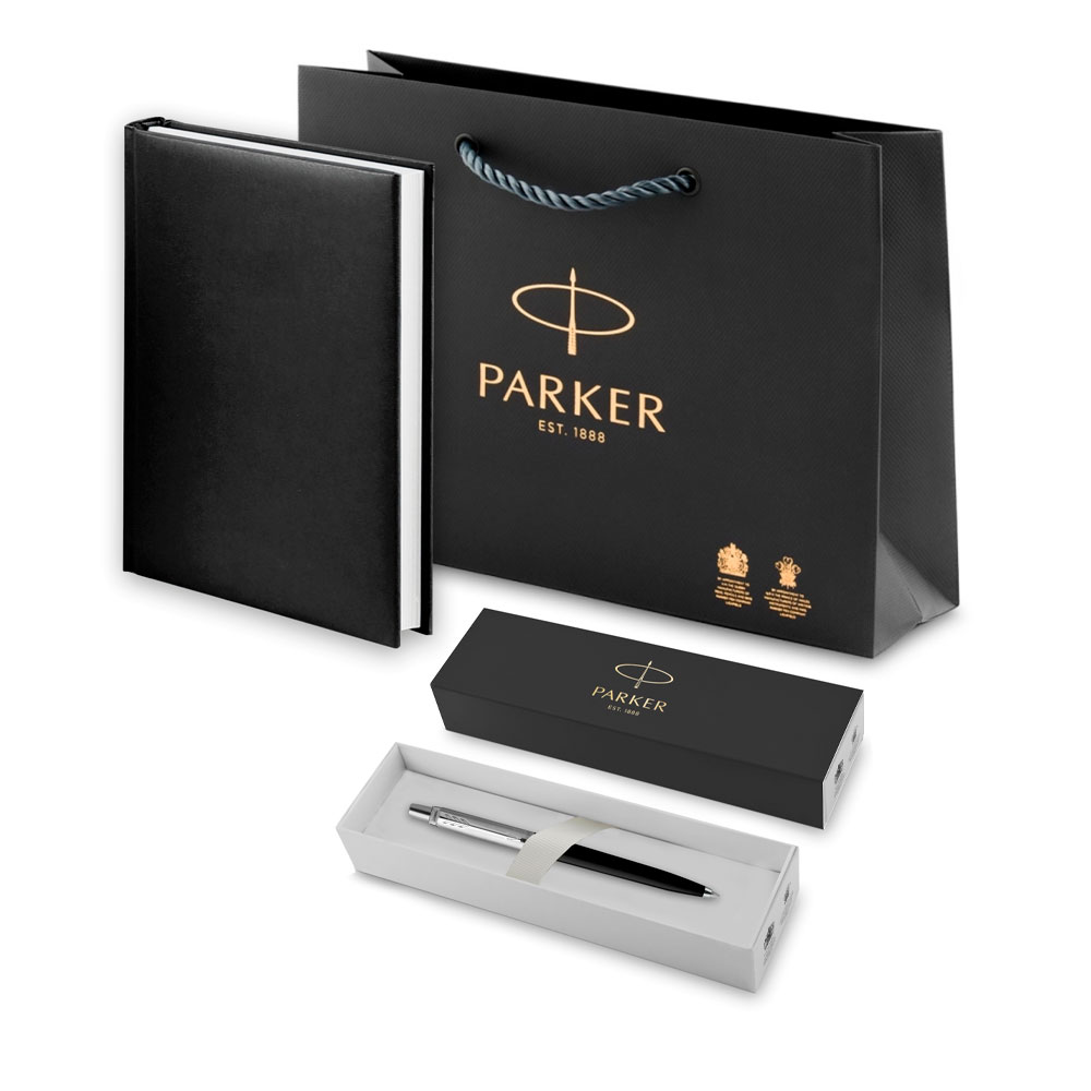 Подарочный набор: Шариковая ручка Parker Jotter K60, цвет: Black, стержень: Mblue, в подарочной упаковке и черный недатированный ежедневник 002879_303 | PARKER 