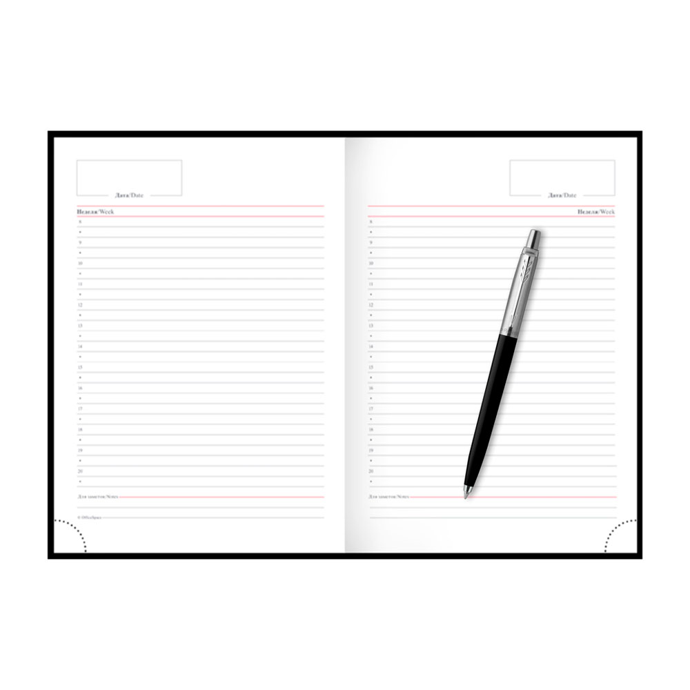 Подарочный набор: Шариковая ручка Parker Jotter K60, цвет: Black, стержень: Mblue, в подарочной упаковке и черный недатированный ежедневник 002879_303 | PARKER 