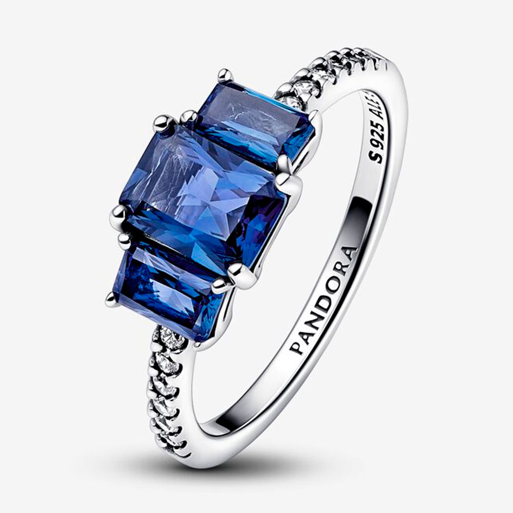 Кольцо Pandora «Blue Rectangular Three Stone»  | PANDORA 