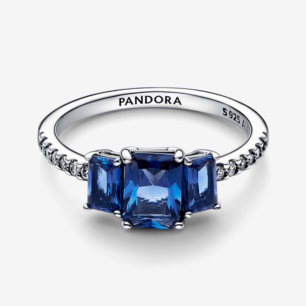 Кольцо Pandora «Blue Rectangular Three Stone»  | PANDORA 