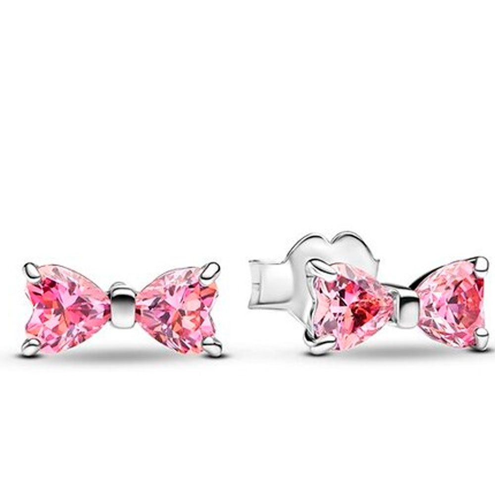 Серьги «Розовый блестящий бант»