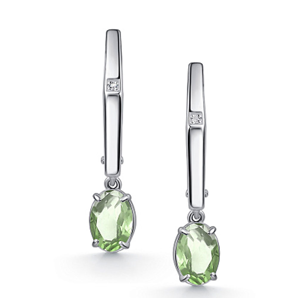 Серьги Алькор из серебра c бриллиантами и празиолитом 02-5024/0БРП-00