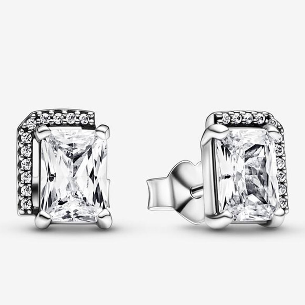 Серьги  Pandora   «Rectangular Sparkling Halo Stud »