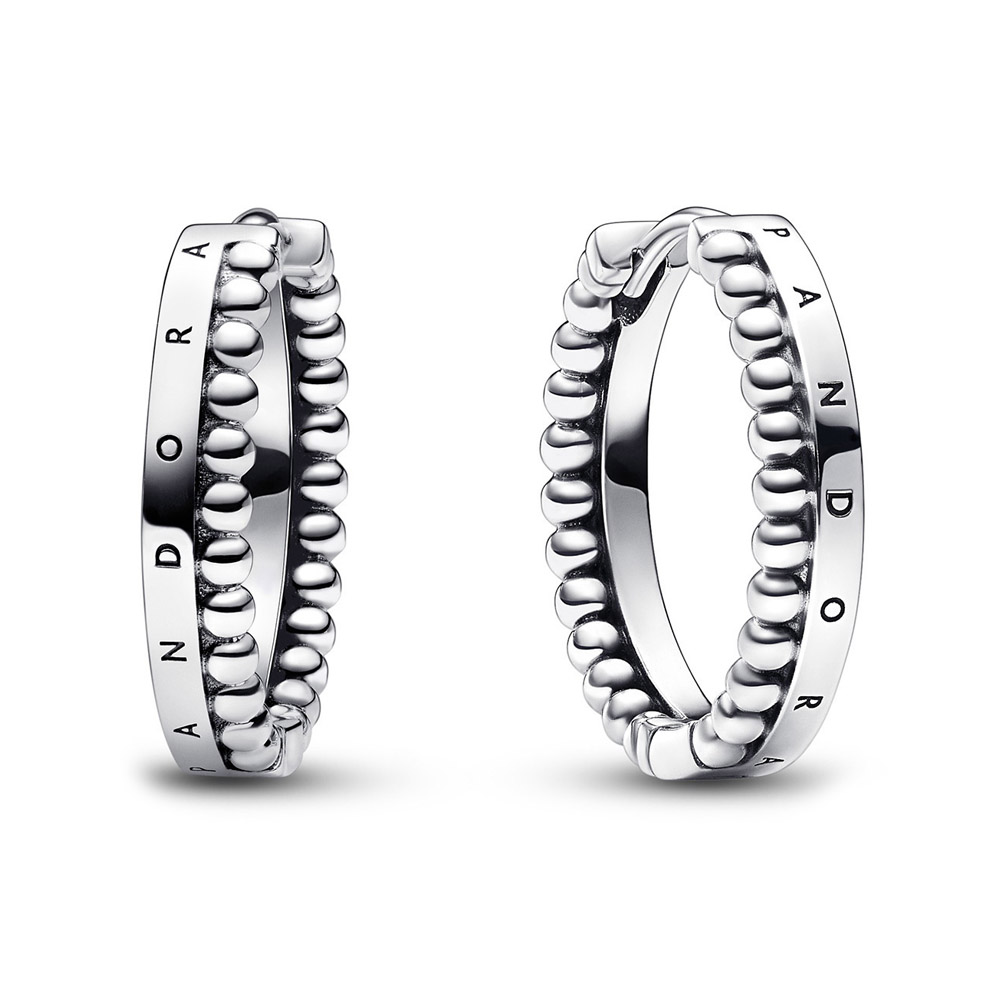 Серьги-кольца «Signature» с логотипом и бусинами